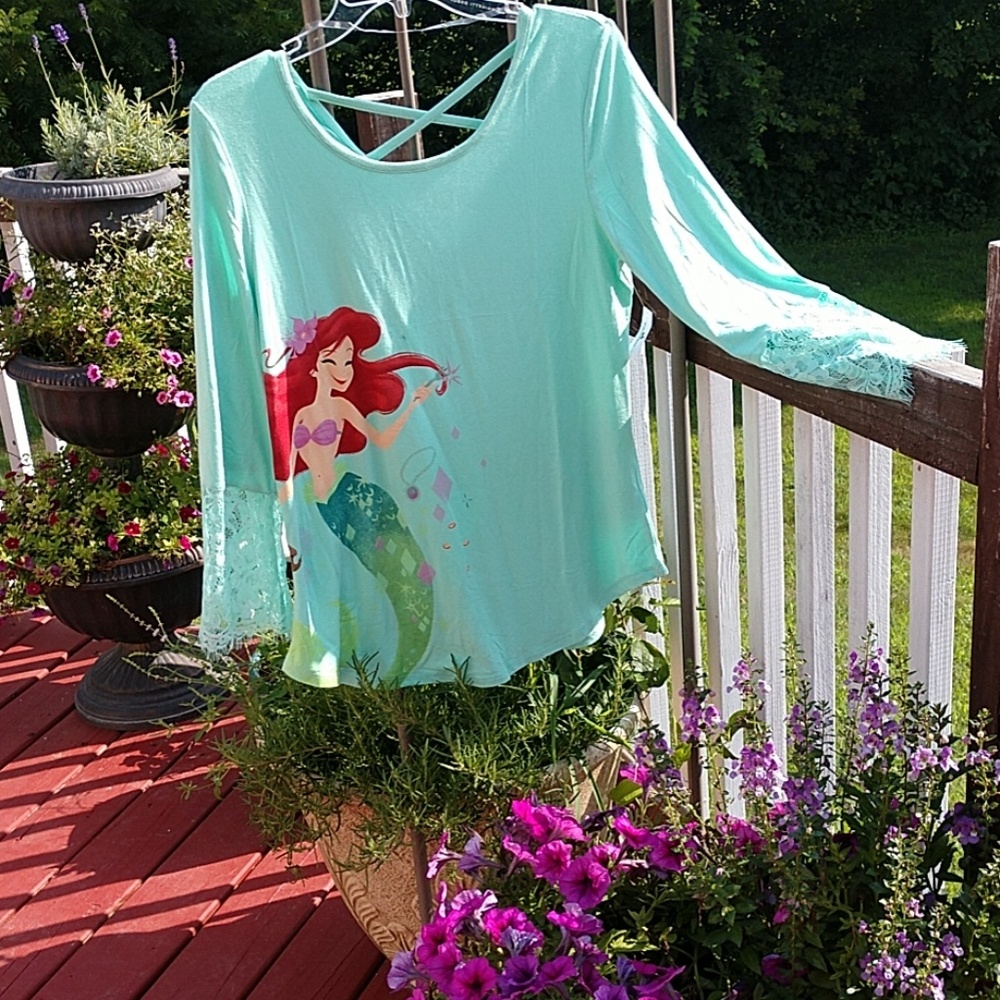 Disney Little Mermaid Lace Sleeve Top NWT